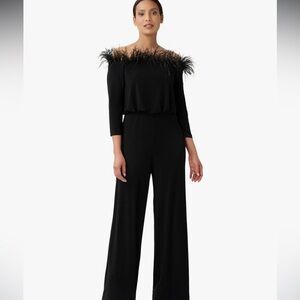 NWT Adrianna Papell Feather Trim Jersey Jumpsuit